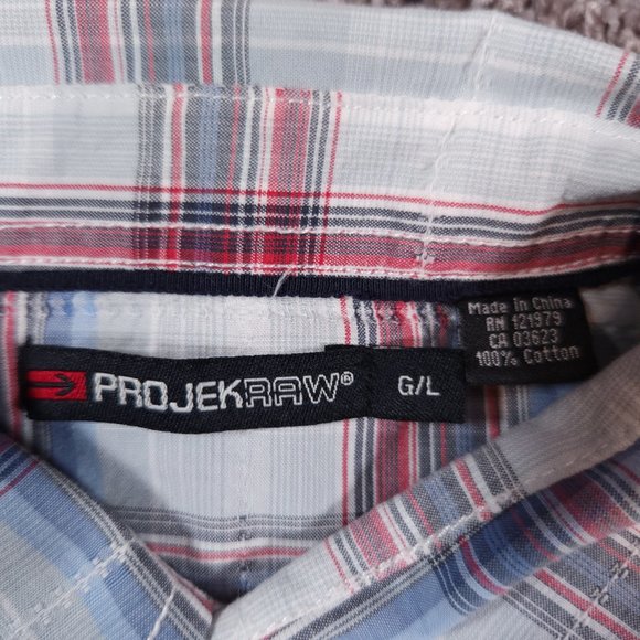Projek Raw Western Snap Shirt Mens Size Large Long Sleeve Plaid Pockets - Picture 8 of 12